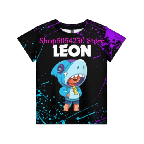 Boys Summer T-shirt Tees Brawl-Stars Anime Figures Leon Cartoon Characters Kids Cosplay Costumes Crow T Shirt Christmas Gifts