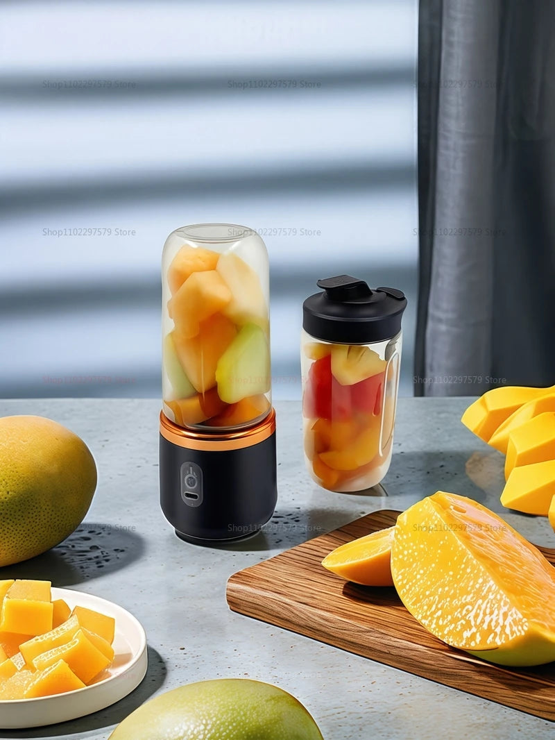 Mini Juice Extractor Portable Dual Cup Fruit Juicer Blender USB Rechargeable Wireless Compact Ice Blender for Travel and Home
