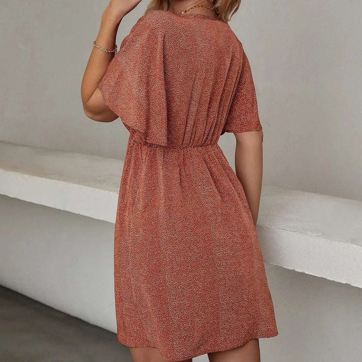 2024 Europe and the United States spring and summer new women's dress print V-neck short-sleeved casual loose dress women