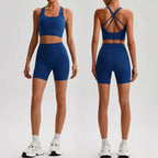 Buttery Soft Nylon Yoga Set Crisscross Back Sports Bra High Waist Biker Shorts 2 Piece Gym Set Workout Outfit Women Activewear