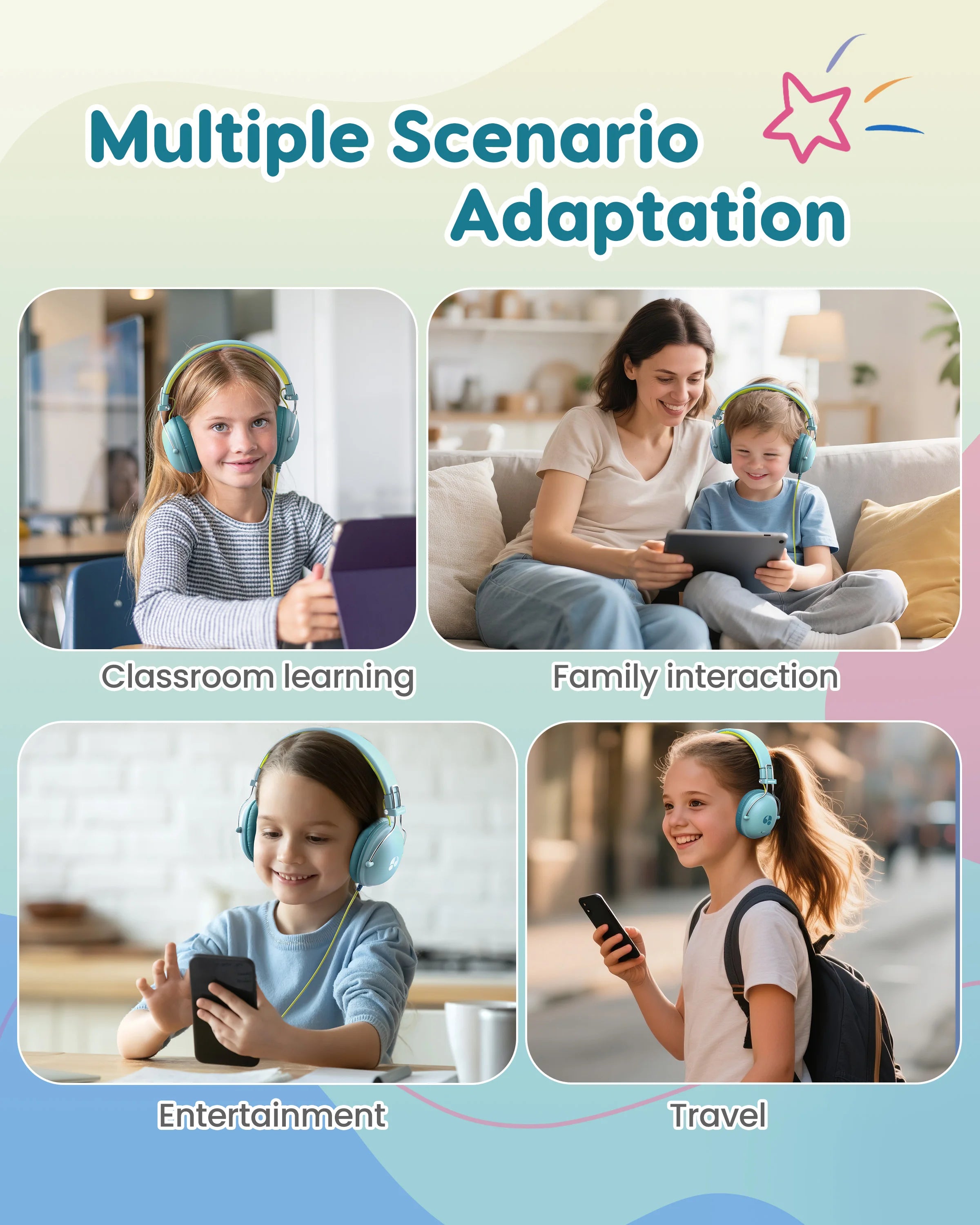 AWATRUE HK05 Kids Study Wired Children'S Headphones Stereo Sound Headset Kids Earphone with Mic Music Headset Limited Volume
