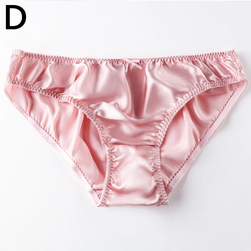 Women'S 100% Mulberry Silky Panties Fashion Lace Brief Large Size Comfortable Breathable Solid Color Lingerie Seamless Underwear