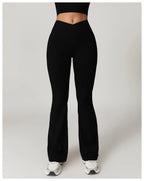 Crossover Flare Yoga Leggings for Women High Waist V Cross Bell Bottoms Tummy Control Yoga Pants Wide leg Fitness Leggings