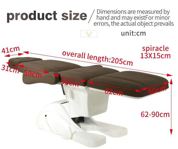 Multifunctional beauty salon equipment brown polyurethane leather 3 motor reclining electric massage face wash bed