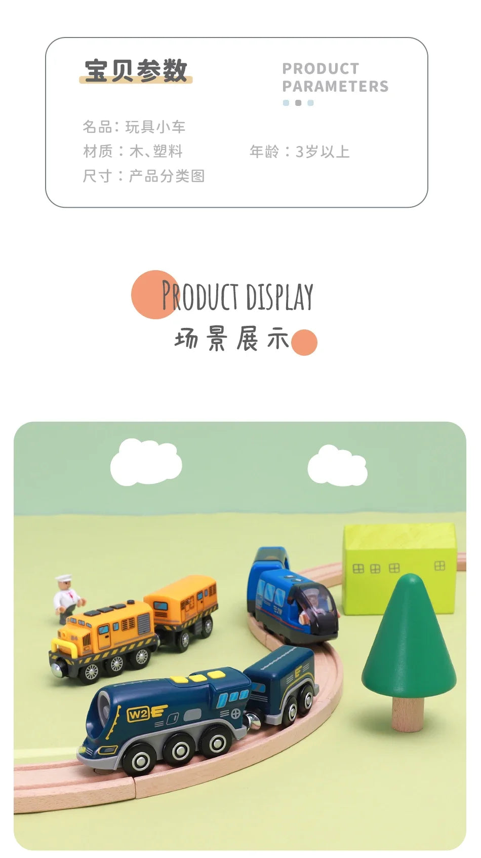 Kids Electric Train Set Compatible with Wooden Tracks Magnetic Connectors Diecast Metal Auto-Go Train Toy for Ages 3+ Boys Girls