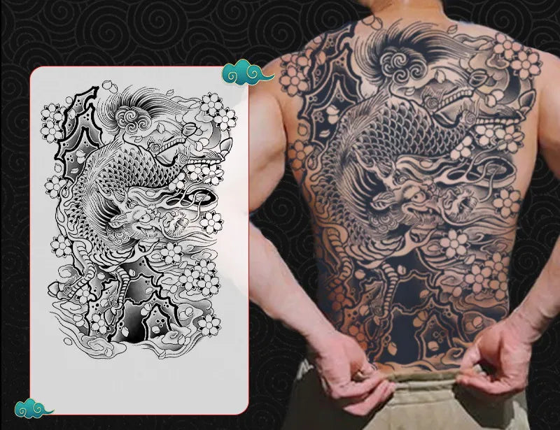 Magic Juice Ink Waterproof Tattoo Stickers Full Back Large Size Herbal Juice Temporary Tattoos Men Body Art Dragon Tiger