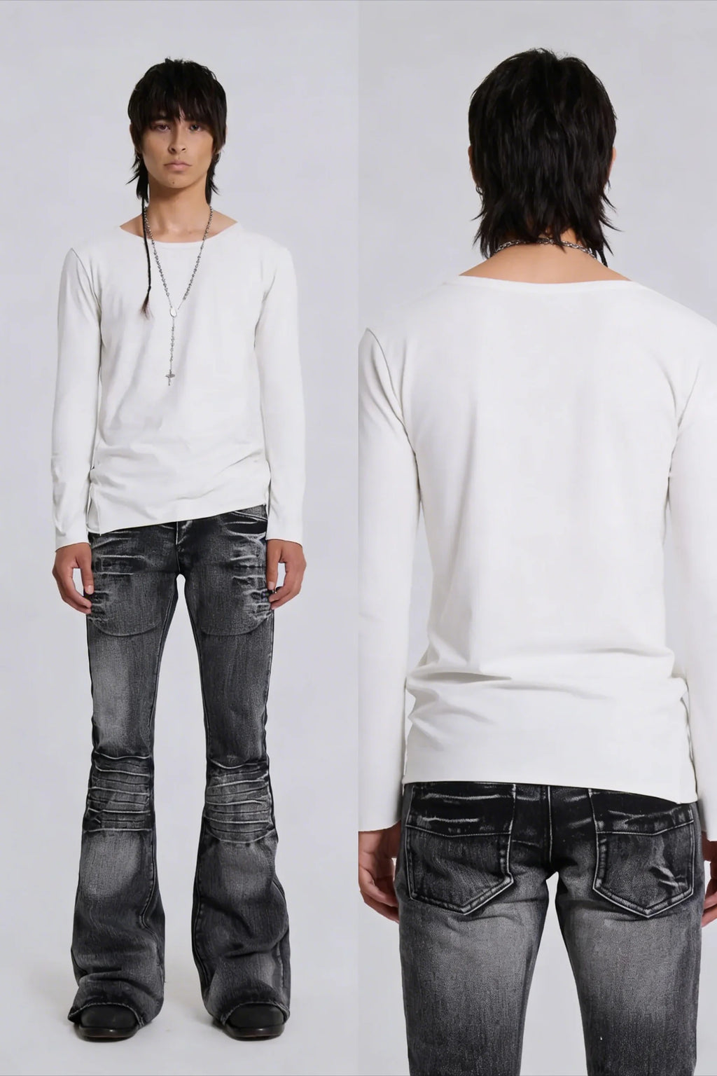 Y2K Black Washed Embroidered High-waisted Oversized Jeans Men European and American Retro Classic Loose Wide-leg Straight Pants