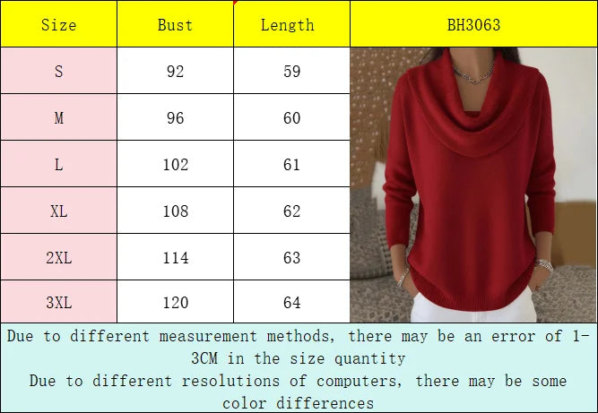 Women's New Draped Neck Pullover Sweater, Simple & Elegant Round Neck Knit Top, Suitable for Spring, Autumn and Winter