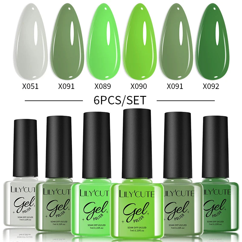 LILYCUTE Nail Gel Polish Set Pink Green Spring DIY Nail Art Design Long Lasting Soak Off UV Gel Manicure Painting Gel Vernis Kit