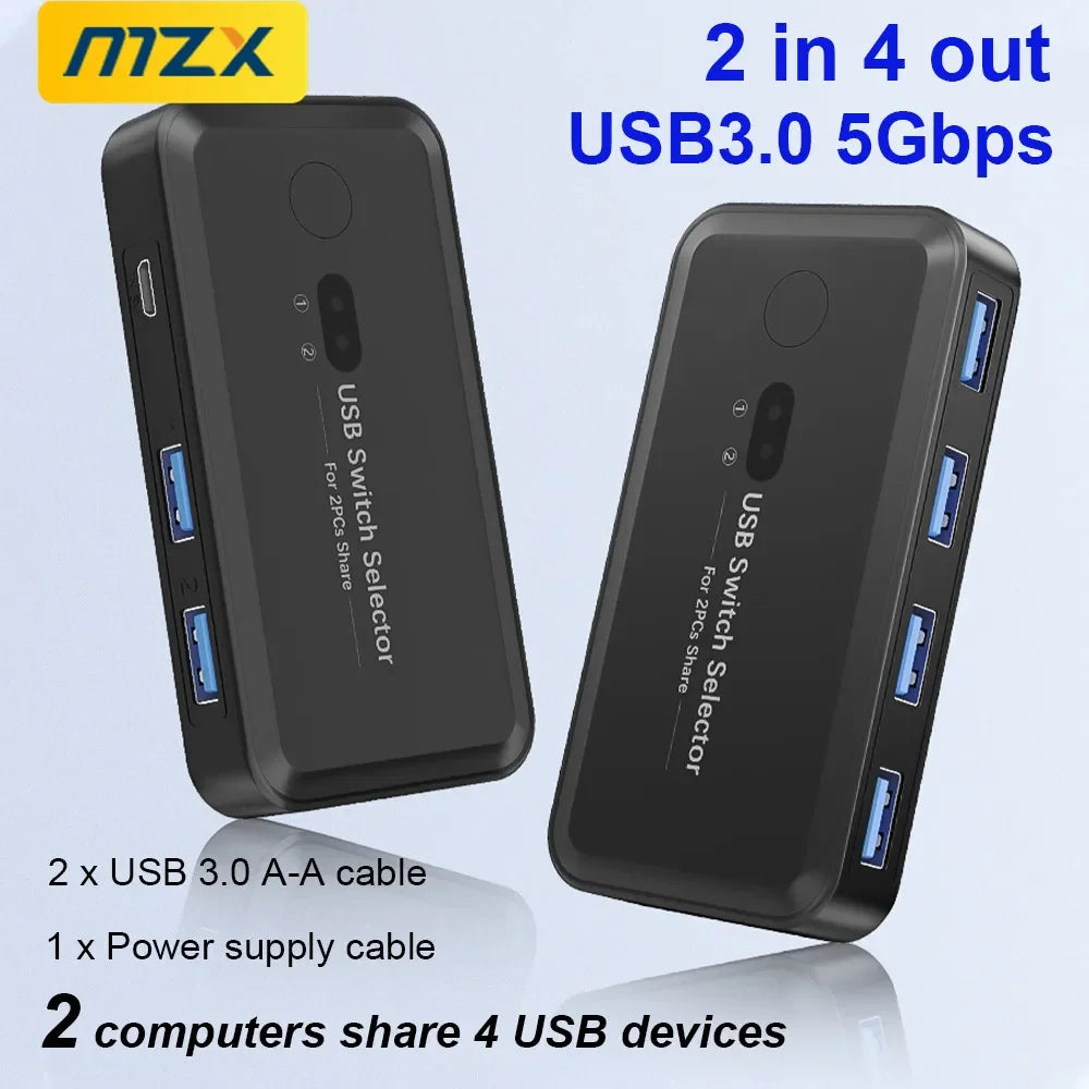 MZX USB 3.0 Switch KVM Switcher Selector Hub Docking Station Dock for 2 Laptop PC Share Keyboard Mouse USB Devices Printer SSD