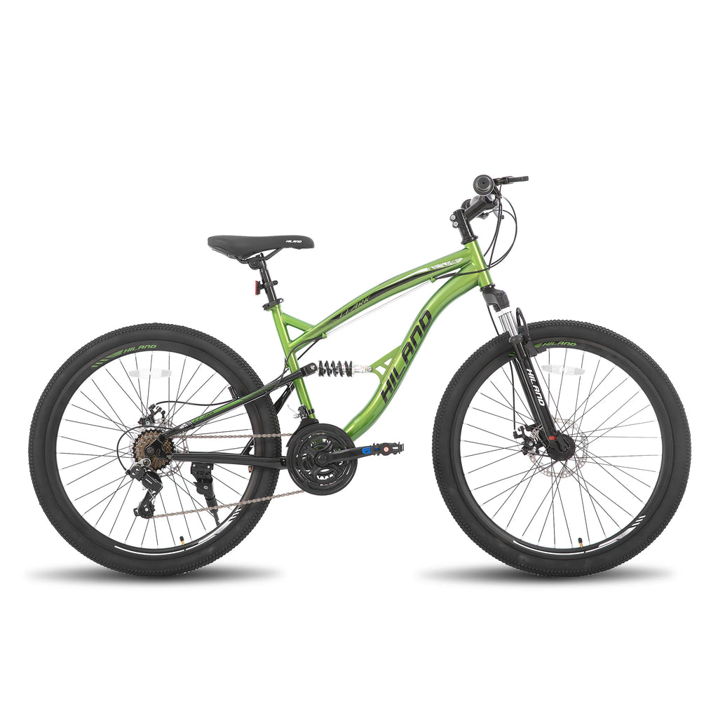 Hiland Full Suspension Mens Mountain Bike, 21 Speed, 26 Inch Wheel, Dual Disc Brake Bike for Men Womens Adult Bicycle