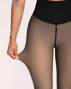 One Seam Fleece Lined Tights Shaping Thermal Leggings Compression Band Translucent Pantyhose Sheer Fleece Leggings Plus Size