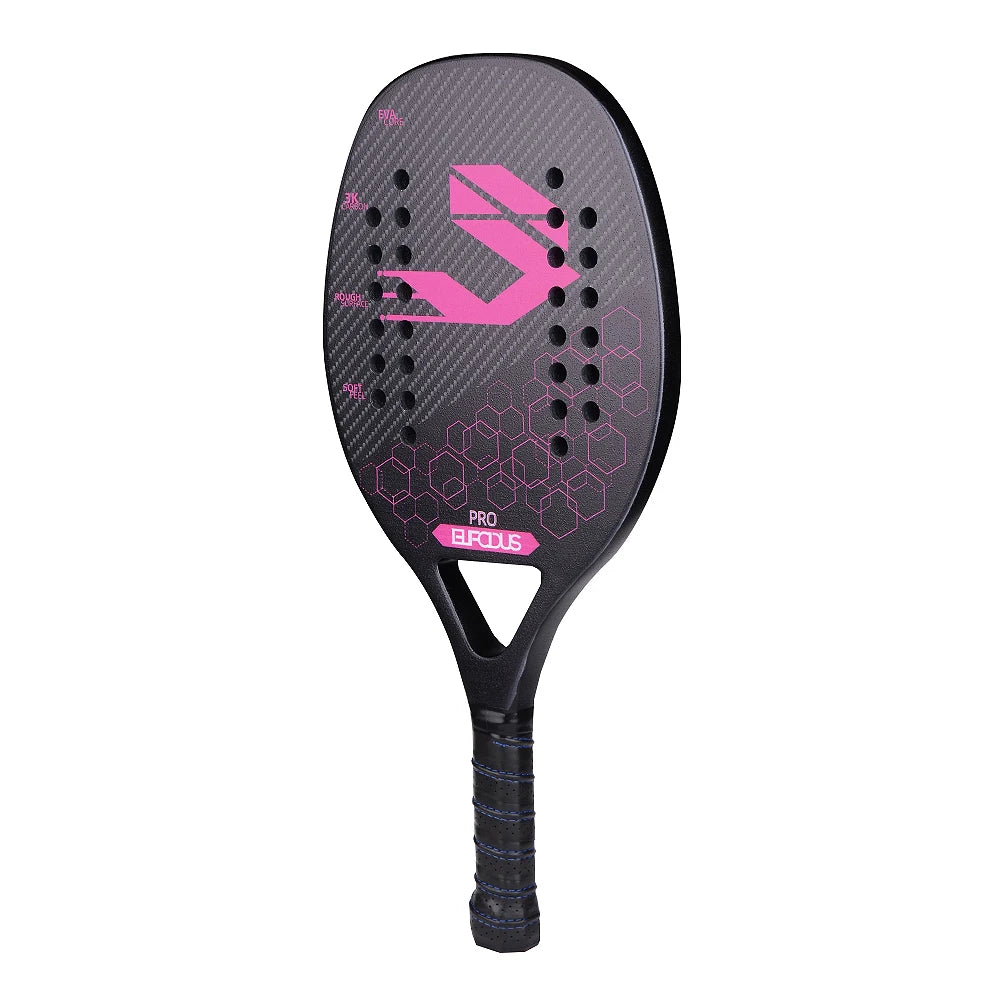 Full Carbon 3K Fiber Beach Tennis Racket Rough Surface Professional Racquet for Men and Women with Protective Bag Cover