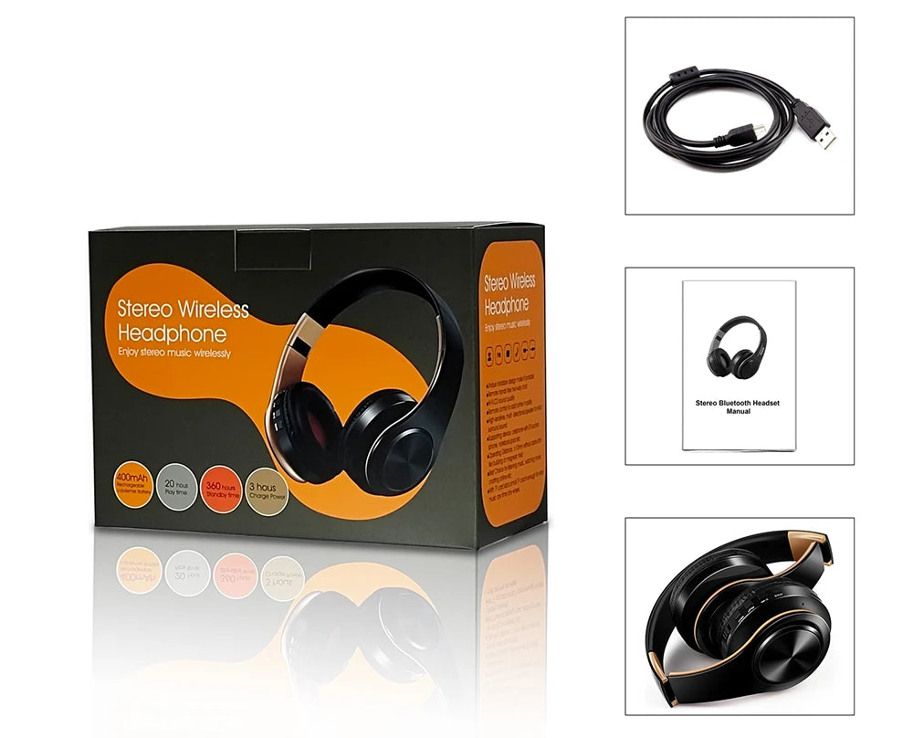 Best Headphones Wireless  Earphones with Microphone Digital Stereo Bluetooth Headset Card MP3 Player FM Radio Music for All