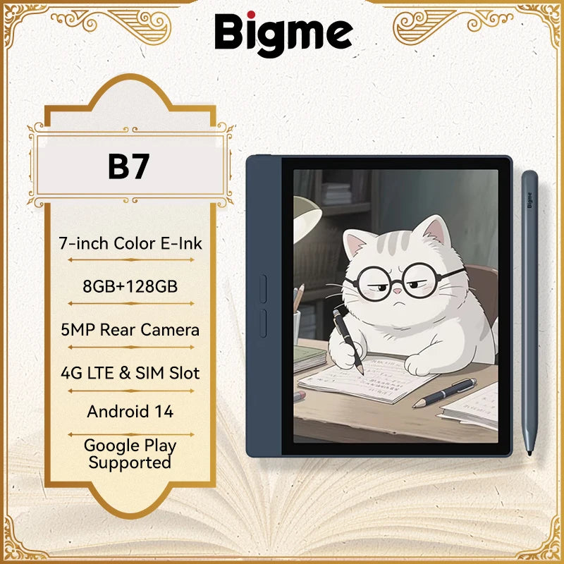 Bigme B7 ebook reader, 7'' e-ink ereader, 300PPI, 8+128GB, Android 14 open system, Handwritten e-book tablet w/ 5MP rear camera Main image