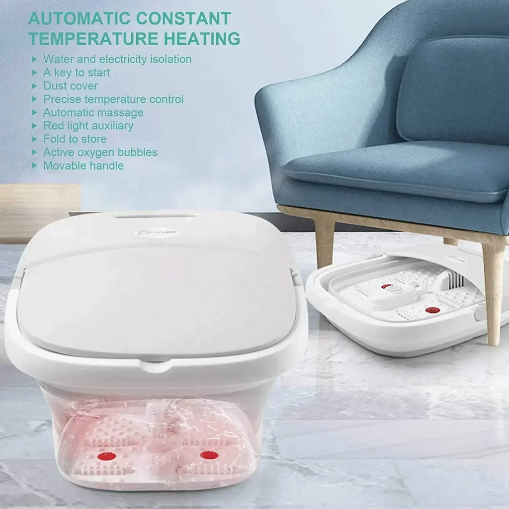Folding Foot Bath Massager with Heat Vibration 4 Rollers Temperature Control Wireless Remote Foot Spa for Pain Relief Home Use