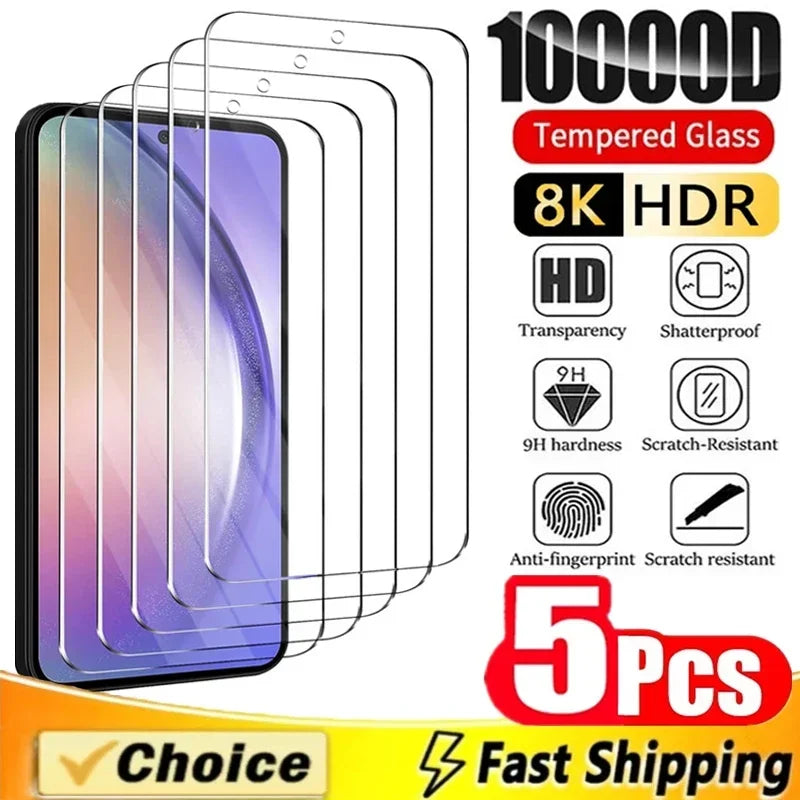 5Pcs Screen Protector for Samsung Galaxy A55 A54 A13 A53 A52 A12 A22 A33 A32 A51 A52S A35 A72 A71 A14 S10E S20FE Tempered Glass Main image