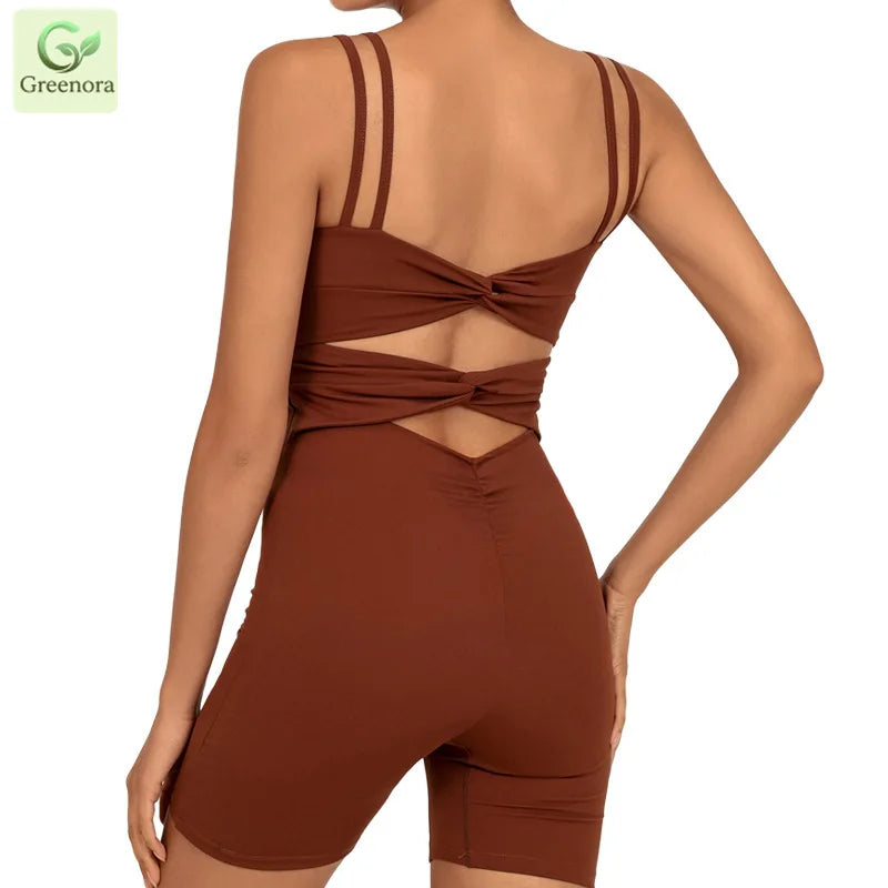 Greenora Women's Workout Romper Sexy Backless Yoga Jumpsuit Slim Fit Bodysuit Fitness Activewear Sleeveless Sportswear One Piece