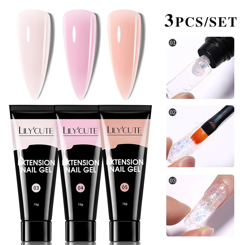LILYCUTE 15ml Extension Gel Nail Polish Set Quick Nail Prolong With Extend Mold Nail Tips Acrylic Solution Manicure Tools Kit