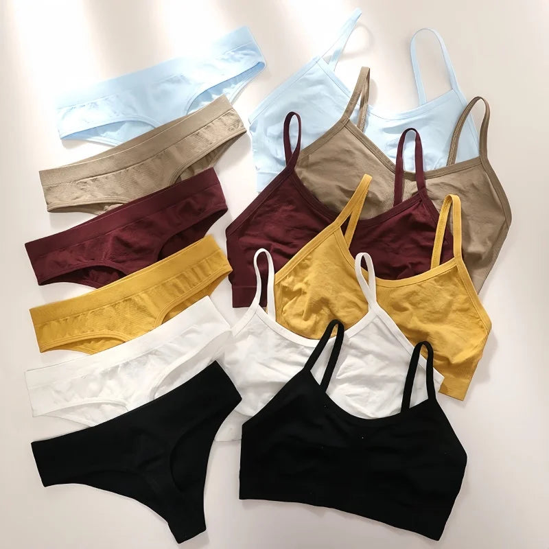 Women Buttery Soft Bra And Panties Set Push-Up Unlined Brassiere Breathable Ribbed Underwear Stretchy Crop Top Sexy Lingerie Set Main image