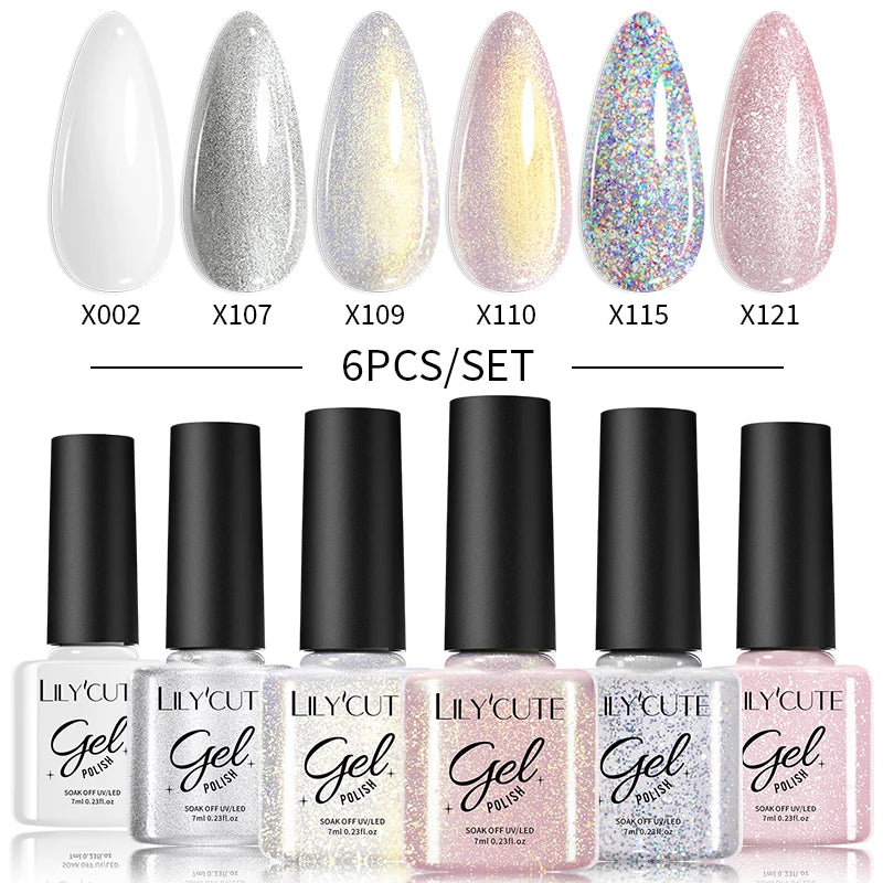 LILYCUTE 6PCS Gel Nail Polish Set Summer Neon Nail Gel Kits For DIY Nail Vernis Semi Permanent UV Lamp Gellak Nail Varnish Set