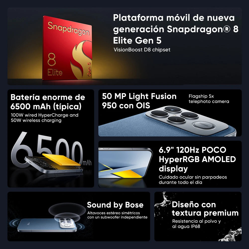 POCO F8 Ultra 5G Global Version Smartphone Snapdragon® 8 Elite Gen 5 6.9" Eye-care AMOLED display 6500mAh 100W HyperCharge NFC