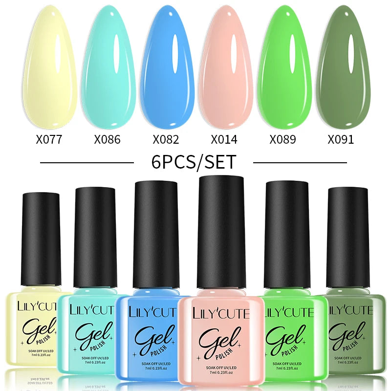 LILYCUTE 6PCS Gel Nail Polish Set Summer Neon Nail Gel Kits For DIY Nail Vernis Semi Permanent UV Lamp Gellak Nail Varnish Set