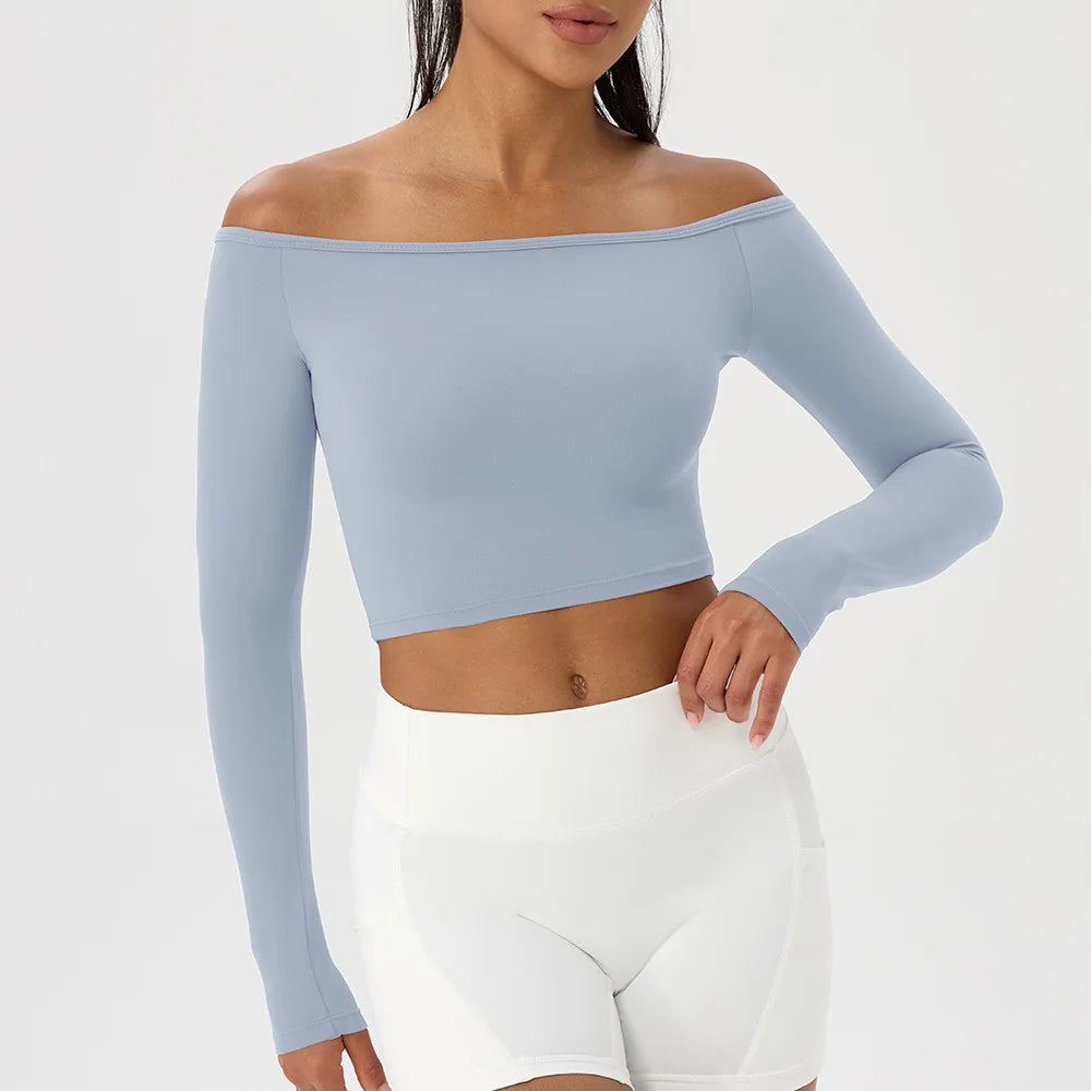 Yoga long-sleeved T-shirt women's one-shoulder sexy tight fitness wear top nude feel quick-drying sports sleeved Yoga Shirts