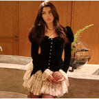 Club Floral Print Patchwork Women's Dress Sexy Long Flare Sleeve V-neck Female Mini Dresses 2026 Spring Summer Pearl Lady Robe