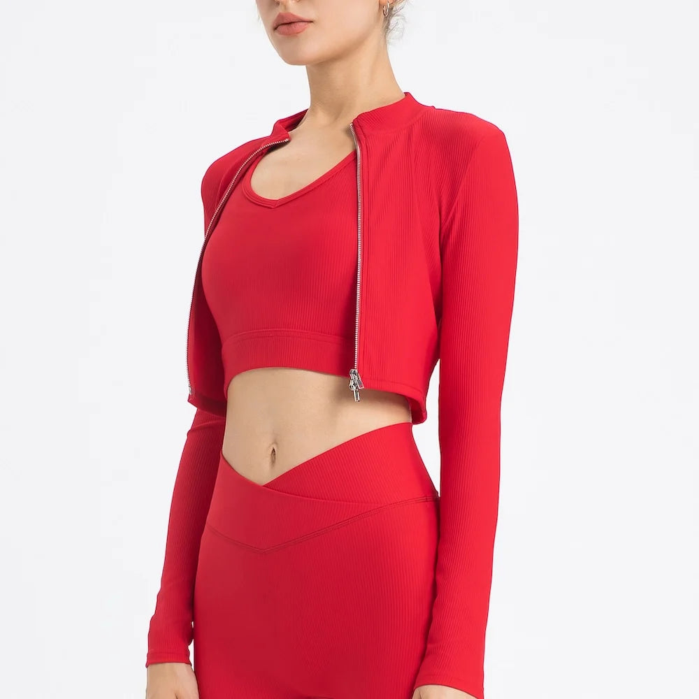 3 Piece Tracksuit Set - Jacket + Push Up Sports Bra + High Waist Leggings, Gym Workout Activewear Training, Yoga, Fitness Women