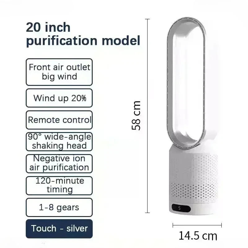2026 Ultra-Silent Bladeless Fan Air Purification & Circulation Tower Fan for Dormitory Desk Floor Bedroom