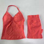 No Logo 2 Pieces Sports Set Women Backless Tank Tops High Waist Scrunch Seamless Shorts Gym Set Sportswear Workout Set Yoga