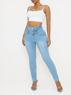 Women'S High-Waisted Stretch Denim Jeans - Sexy Slim Fit with Butt Lifting, Casual Style, Light Blue, All-Season Comfort, High W