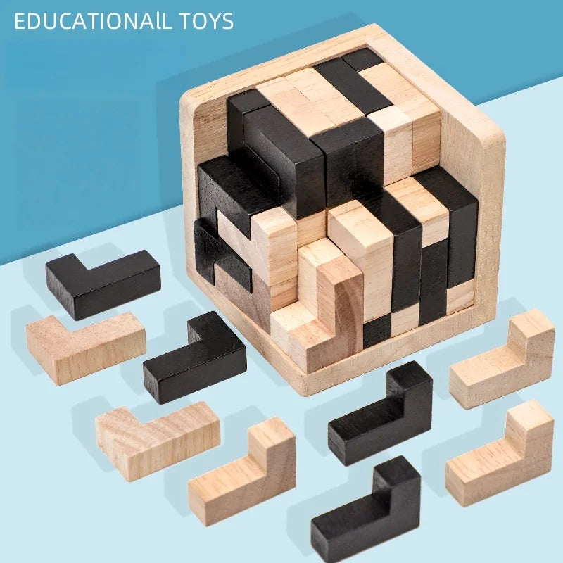 Creative 3D Cube Puzzle Luban Interlocking Creative Educational Wooden Toy Brain IQ Mind Early Learning Game Gifts For Children Secondary image
