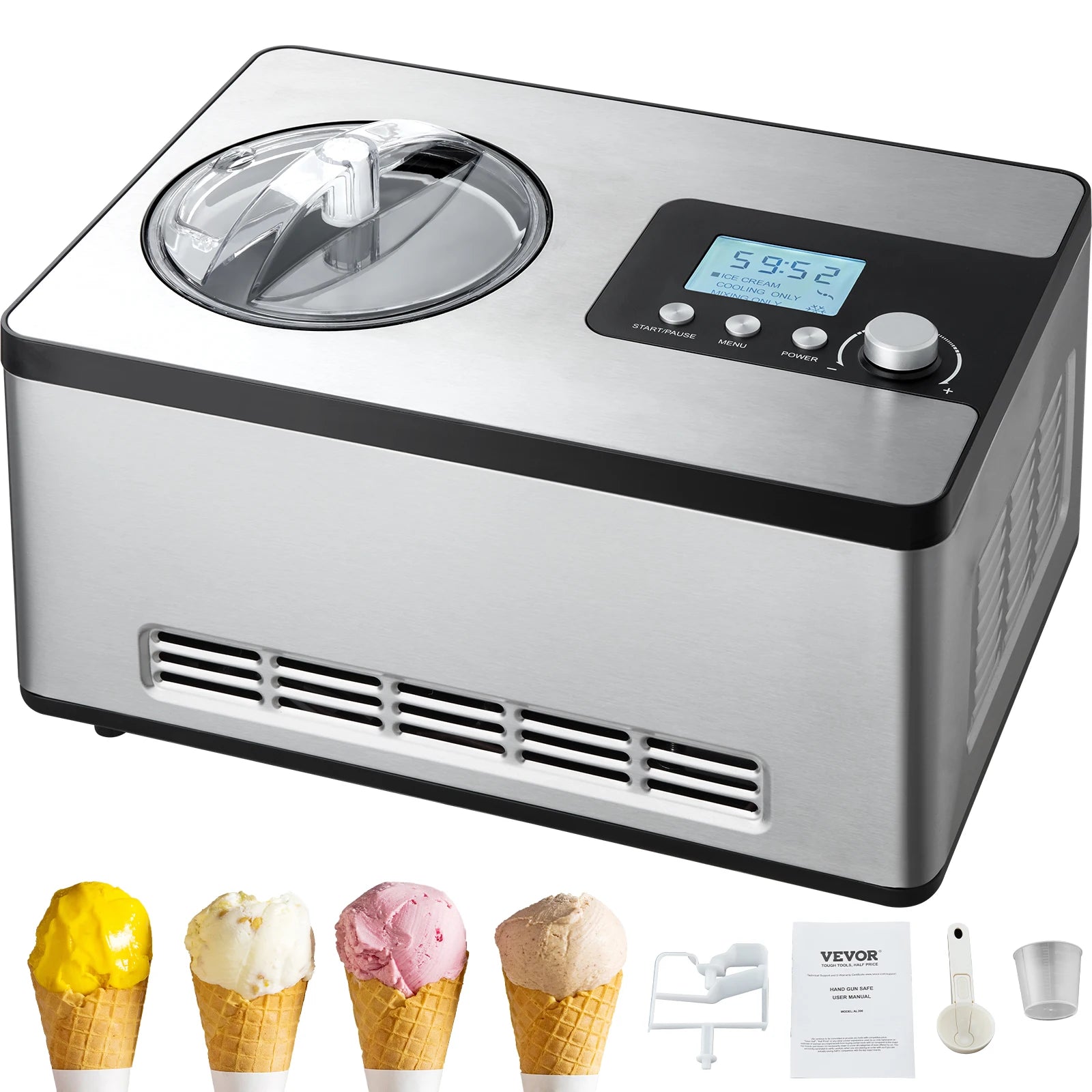 SucceBuy Automatic Ice Cream Maker with Built-in Compressor 2 Quart No Pre-freezing Fruit Yogurt Machine Electric Sorbet Maker Main image