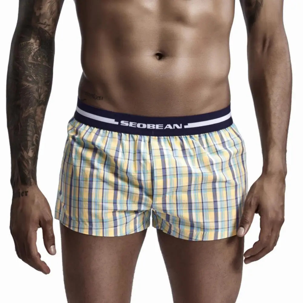 SEOBEAN Classic Plaid Mens Boxer Shorts 100% Cotton Underwear Boxershorts U convex Pouch Arrow Panties Shorts Men Sleep Bottoms Secondary image