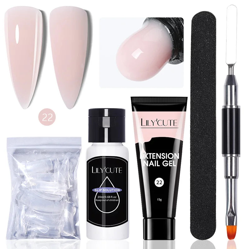 LILYCUTE 15ml Extension Gel Nail Polish Set Quick Nail Prolong With Extend Mold Nail Tips Acrylic Solution Manicure Tools Kit