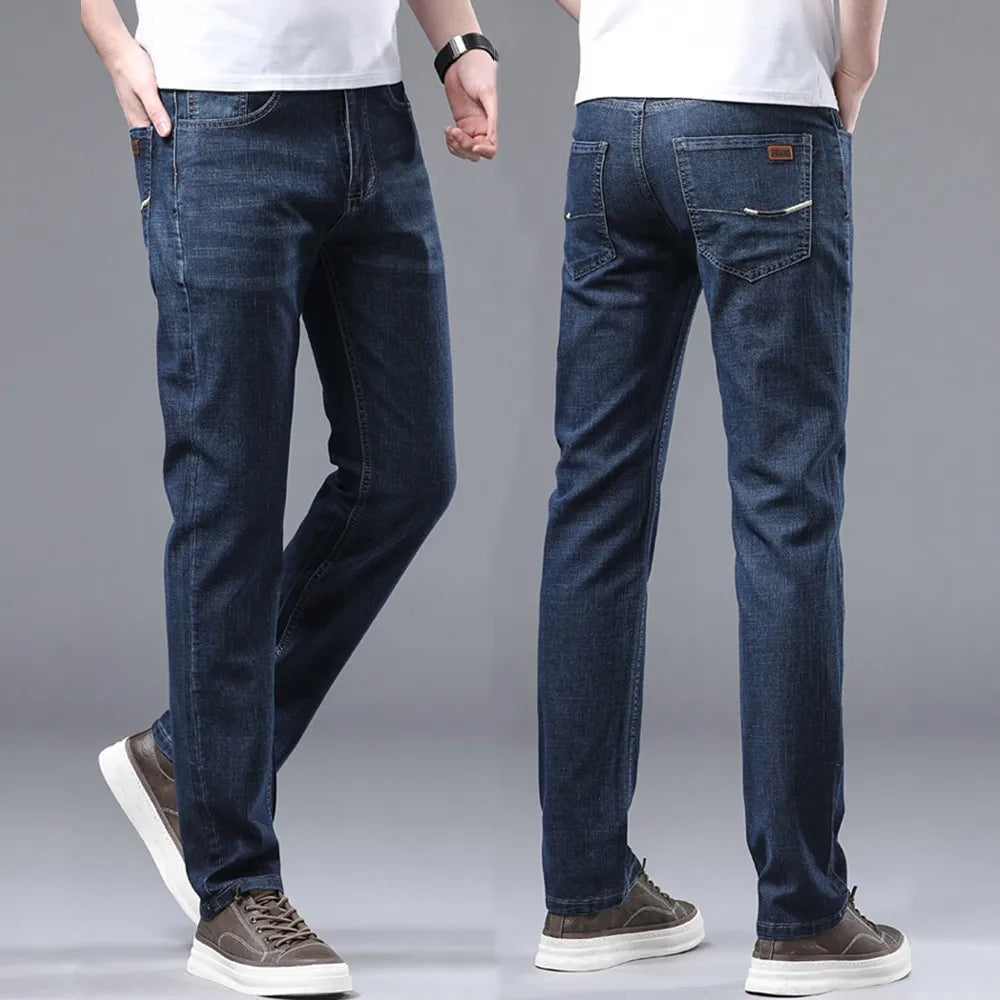 Wthinlee Business Men Jeans Casual Straight Stretch Fashion Classic Blue Black Work Denim Trousers Spring Summer Brand Clothing