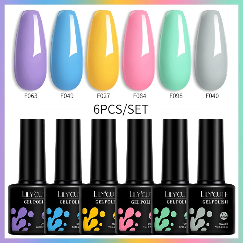 LILYCUTE 6PCS Gel Nail Polish Set Summer Neon Nail Gel Kits For DIY Nail Vernis Semi Permanent UV Lamp Gellak Nail Varnish Set