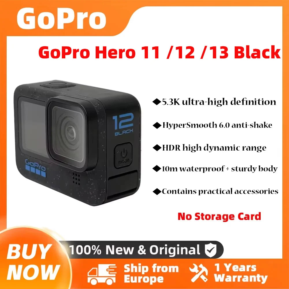 GoPro HERO 11/12/13 Black Action Camera HyperSmooth6.0 5.3k60fps Video 27MP helmet Sport Camera GoPro Hero 11/12/13 Black