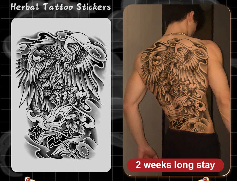 Magic Juice Ink Waterproof Tattoo Stickers Full Back Large Size Herbal Juice Temporary Tattoos Men Body Art Dragon Tiger