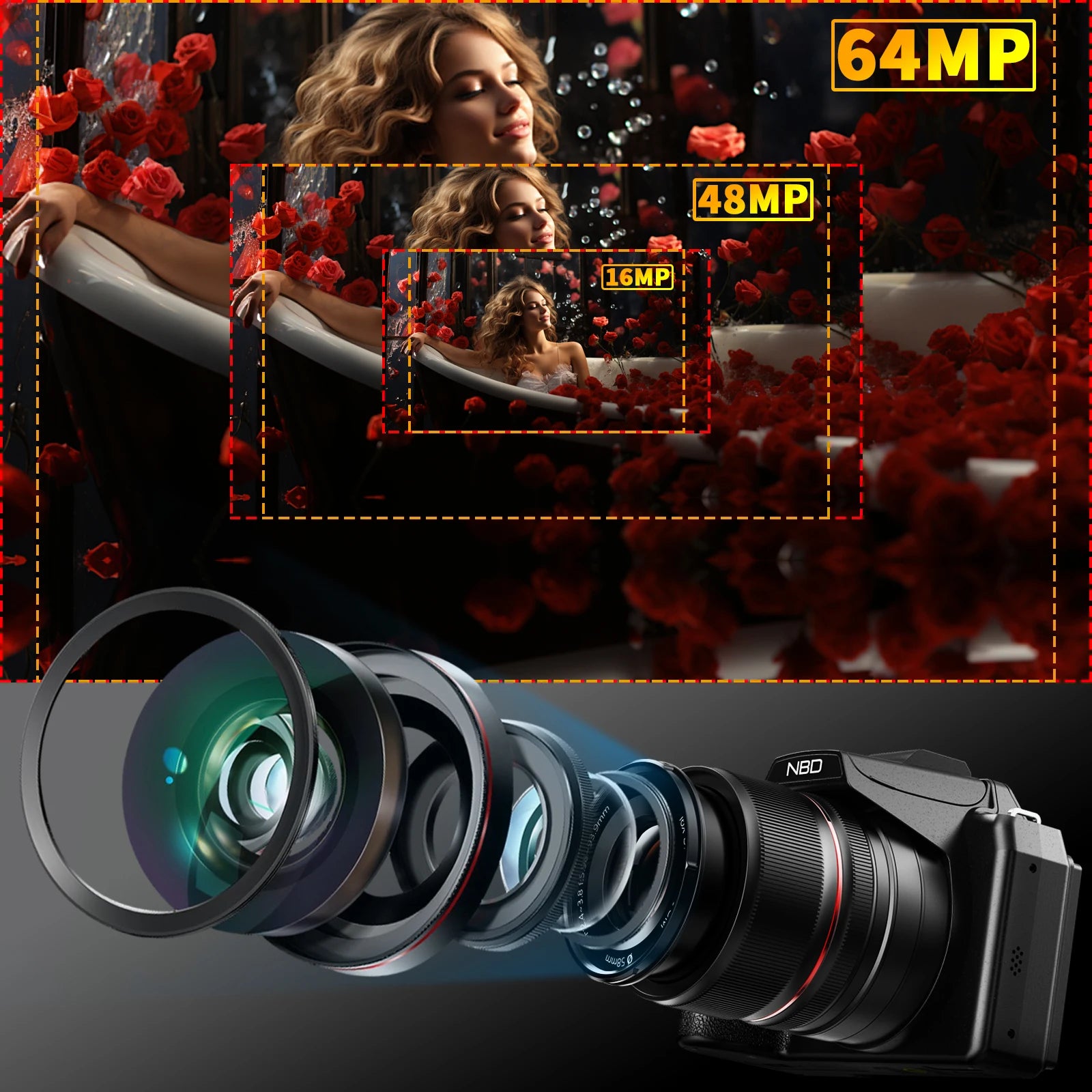 NBD 5K&64MP Digital Cameras For Photography, 16X Optical Zoom Camera With WiFi & App Control, Vlogging Camera With Auto Focus Secondary image