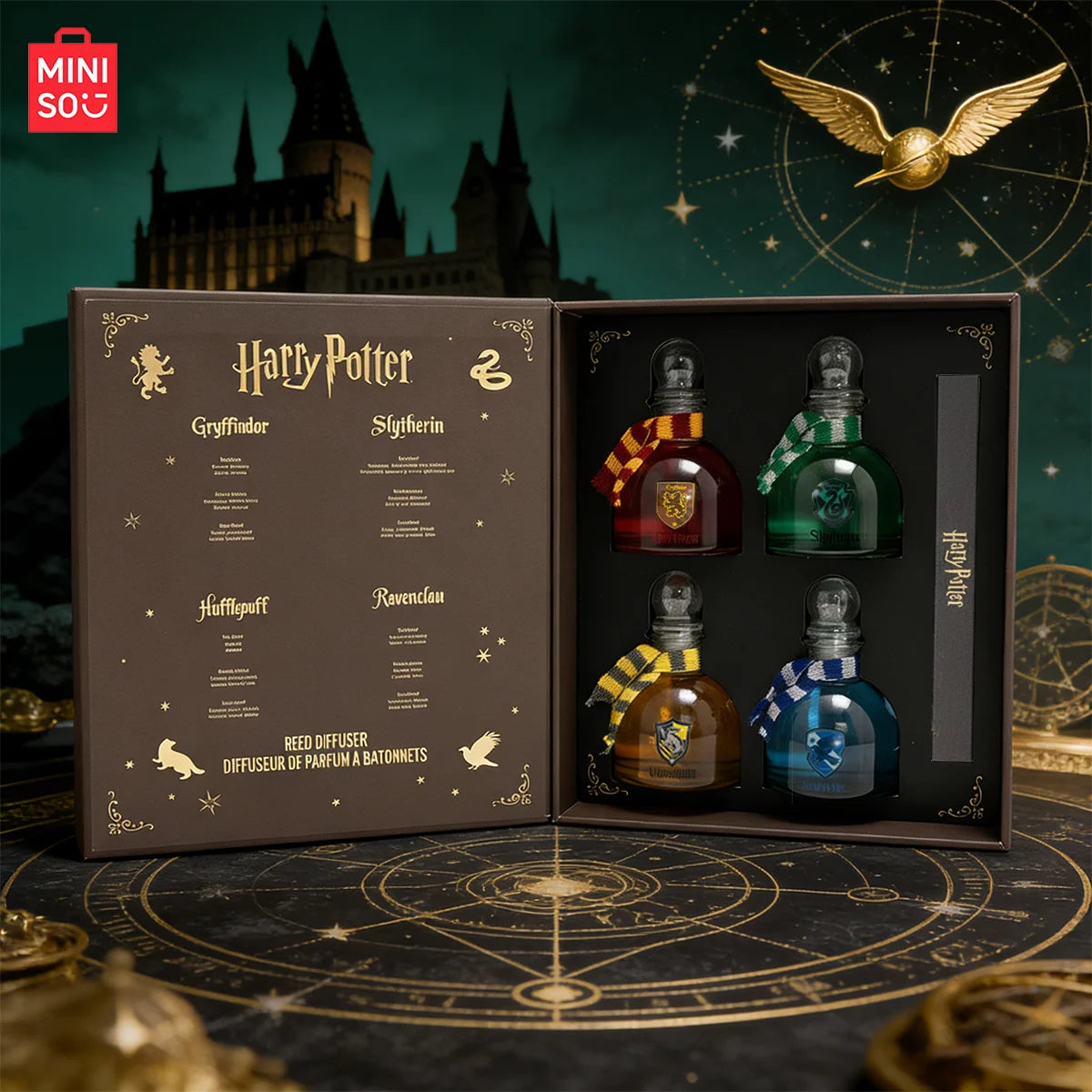 MINISO Harry Potter Series 4pcs Magic Academy Flameless Aroma Kit Cartridge Reed Diffuser Oil Air Freshener Fragrance set