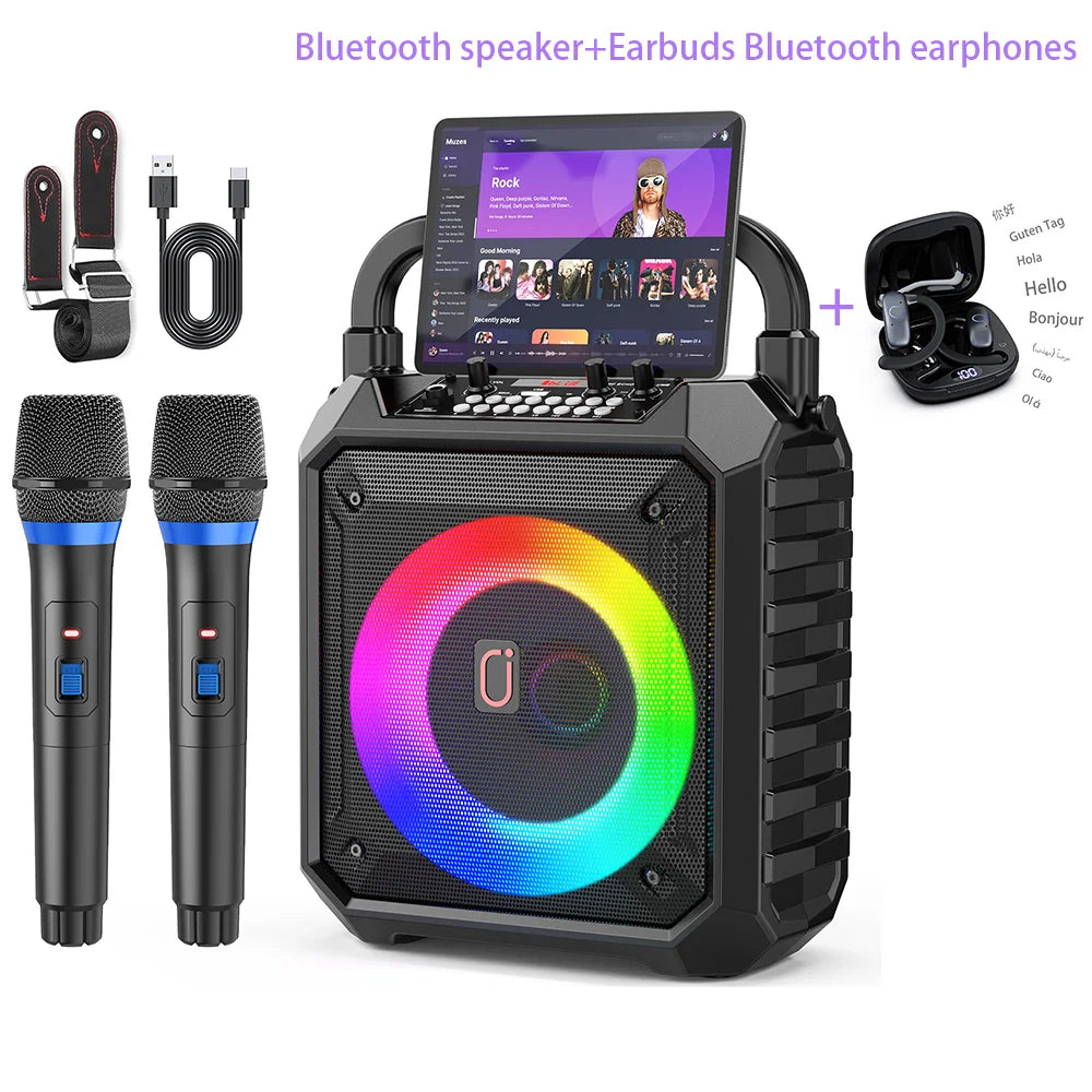 T17-T Karaoke Machine And Bluetooth earphones,Portable Speaker with LED Lights for Kids and Adults,Supports Bluetooth/USB/TF/AUX Main image