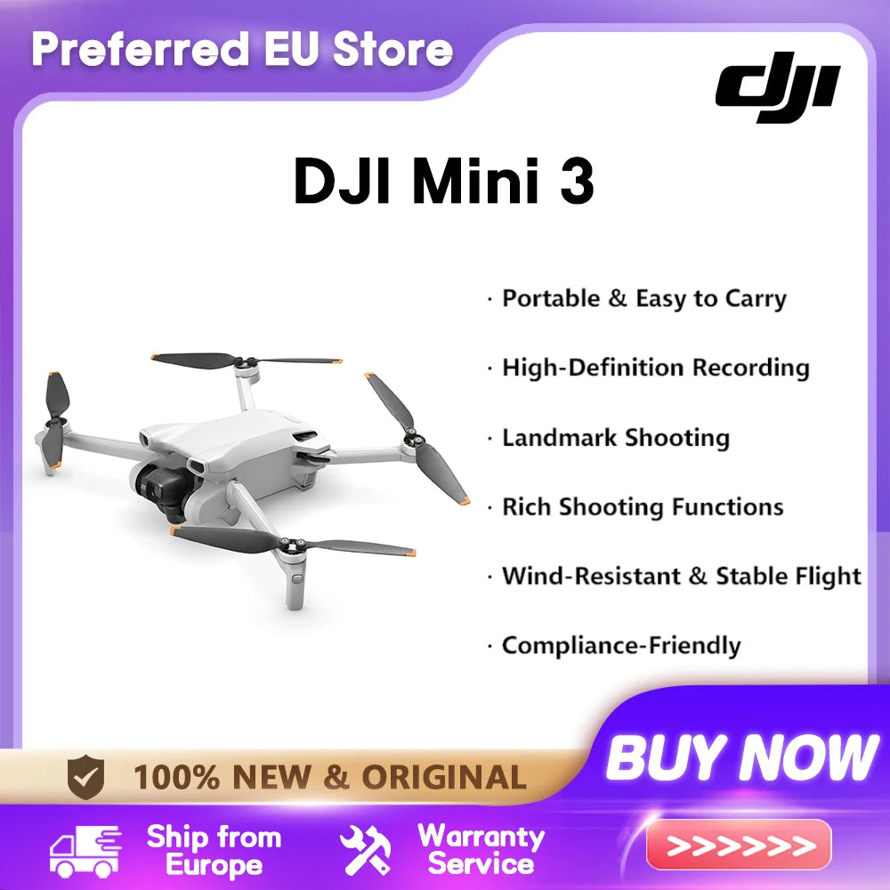 [EU STOCK] DJI Mini 3 Lightweight and Foldable Mini Camera Drone with 4K HDR Video 38 min Flight Time Real Vertical Shooting New Original C0