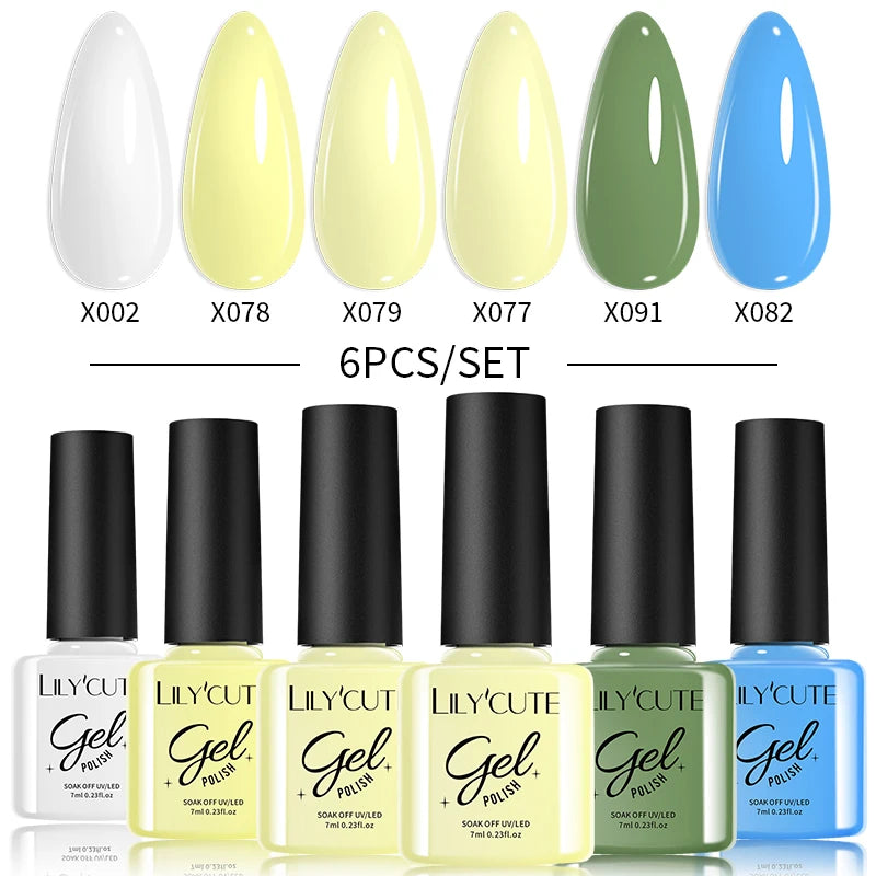 LILYCUTE 6PCS Gel Nail Polish Set Summer Neon Nail Gel Kits For DIY Nail Vernis Semi Permanent UV Lamp Gellak Nail Varnish Set