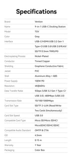 Vention USB C HUB 4K 60Hz Type C to HDMI RJ45 Ethernet PD 100W SD TF for MacBook PC iPad Sumsang PC Tablet Phone USB 3.0 Hub
