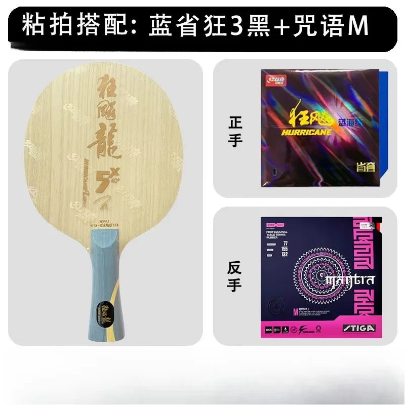 DHS Hurricane Long 5X Ma Long pro Table Tennis Blade with Inner Carbon Handle Offense Loop Ping Pong Blade Combo for Sports
