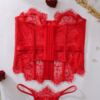 Ellolace Palace Women's Lingerie Sets Willowy Corset Thong 2PC Set Sexy Hot Strapless Lace Fancy Deep V-neck Women Underwear
