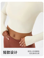 Yoga long-sleeved T-shirt women's one-shoulder sexy tight fitness wear top nude feel quick-drying sports sleeved Yoga Shirts